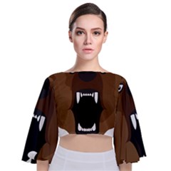 Bear Brown Set Paw Isolated Icon Tie Back Butterfly Sleeve Chiffon Top