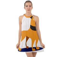 Stub Illustration Cute Animal Dog Halter Tie Back Chiffon Dress