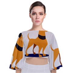 Stub Illustration Cute Animal Dog Tie Back Butterfly Sleeve Chiffon Top