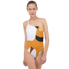 Stub Illustration Cute Animal Dog Classic One Shoulder Swimsuit by Nexatart