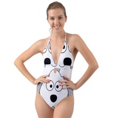 Animal Cartoon Colour Dog Halter Cut-out One Piece Swimsuit