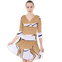 Dog Brown Pet Animal Tail Eskimo Quarter Sleeve Front Wrap Dress by Nexatart