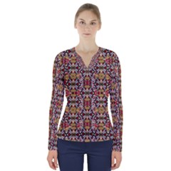 Rose Buds And Floral Decorative V-neck Long Sleeve Top by pepitasart