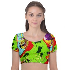 Untitled Island 3 Velvet Short Sleeve Crop Top 