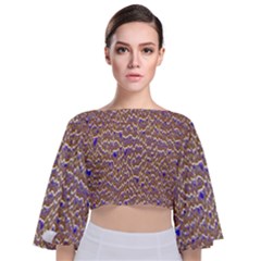 Wavy Gold Tie Back Butterfly Sleeve Chiffon Top