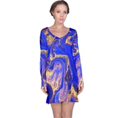 Blue Gold Marbled Long Sleeve Nightdress by NouveauDesign