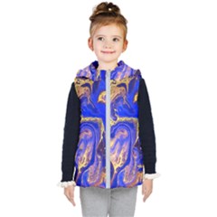 Blue Gold Marbled Kid s Hooded Puffer Vest by NouveauDesign