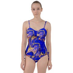 blue gold marbled Sweetheart Tankini Set