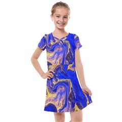 Blue Gold Marbled Kids  Cross Web Dress