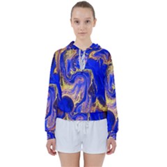 blue gold marbled Women s Tie Up Sweat