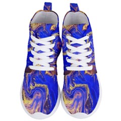 Blue Gold Marbled Women s Lightweight High Top Sneakers by NouveauDesign