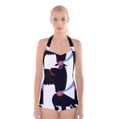 Dog Scottish Terrier Scottie Boyleg Halter Swimsuit  by Nexatart