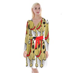 Dog Brown Spots Black Cartoon Long Sleeve Velvet Front Wrap Dress by Nexatart