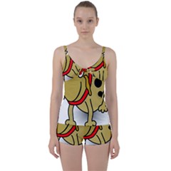 Dog Brown Spots Black Cartoon Tie Front Two Piece Tankini