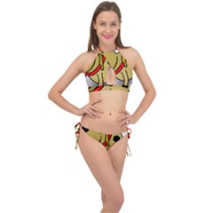 Dog Brown Spots Black Cartoon Cross Front Halter Bikini Set