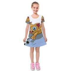 Cat Ball Play Funny Game Playing Kids  Short Sleeve Velvet Dress by Nexatart