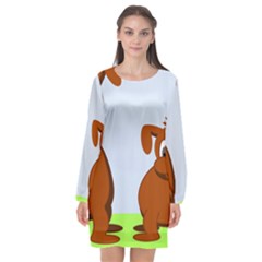 Animals Dogs Mutts Dog Pets Long Sleeve Chiffon Shift Dress  by Nexatart