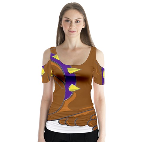 Bulldog Cartoon Angry Dog Butterfly Sleeve Cutout Tee  by Nexatart