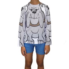 Gray Happy Dog Bulldog Pet Collar Kids  Long Sleeve Swimwear by Nexatart