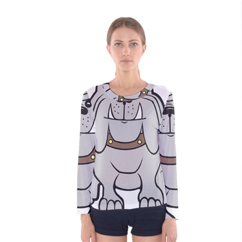 Gray Happy Dog Bulldog Pet Collar Women s Long Sleeve Tee by Nexatart