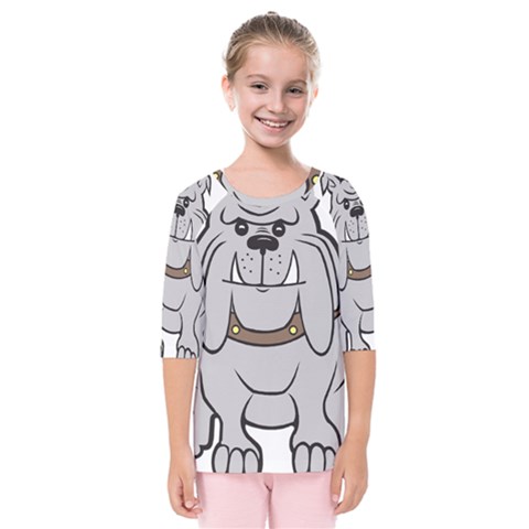 Gray Happy Dog Bulldog Pet Collar Kids  Quarter Sleeve Raglan Tee by Nexatart