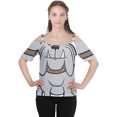 Gray Happy Dog Bulldog Pet Collar Cutout Shoulder Tee by Nexatart