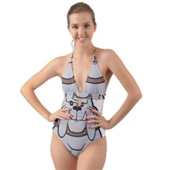 Gray Happy Dog Bulldog Pet Collar Halter Cut-Out One Piece Swimsuit