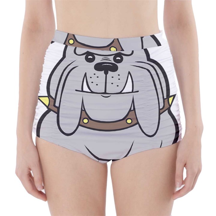 Gray Happy Dog Bulldog Pet Collar High-Waisted Bikini Bottoms