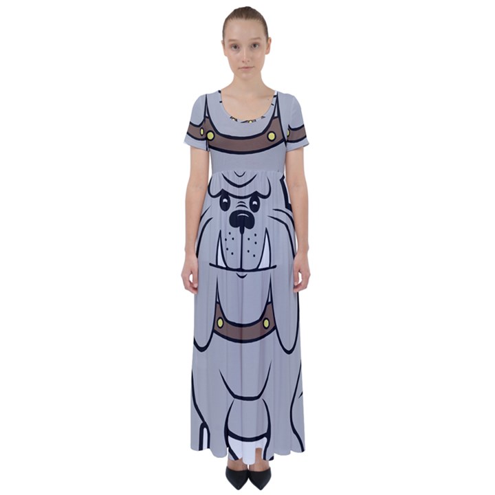 Gray Happy Dog Bulldog Pet Collar High Waist Short Sleeve Maxi Dress