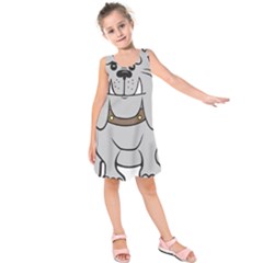 Gray Happy Dog Bulldog Pet Collar Kids  Sleeveless Dress by Nexatart