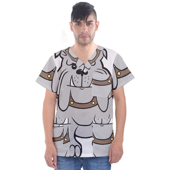 Gray Happy Dog Bulldog Pet Collar Men s V-Neck Scrub Top