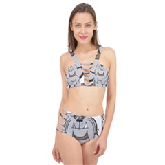 Gray Happy Dog Bulldog Pet Collar Cage Up Bikini Set