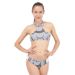 Gray Happy Dog Bulldog Pet Collar High Neck Bikini Set