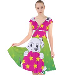 Dalmatians Dog Puppy Animal Pet Cap Sleeve Front Wrap Midi Dress by Nexatart