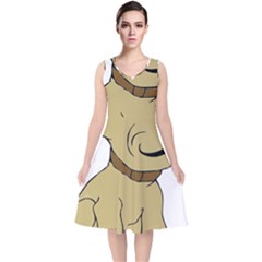 Dog Cute Sitting Puppy Pet V-neck Midi Sleeveless Dress  by Nexatart