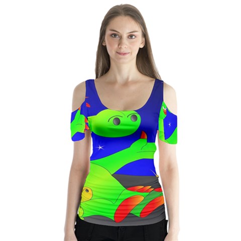 Dragon Grisu Mythical Creatures Butterfly Sleeve Cutout Tee  by Nexatart