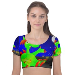 Dragon Grisu Mythical Creatures Velvet Short Sleeve Crop Top 