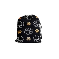 Dog Pawprint Tracks Background Pet Drawstring Pouches (small)  by Nexatart