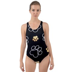 Dog Pawprint Tracks Background Pet Cut-out Back One Piece Swimsuit by Nexatart