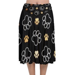 Dog Pawprint Tracks Background Pet Velvet Flared Midi Skirt