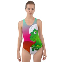 Dinosaur Dino Baby Dino Lizard Cut-out Back One Piece Swimsuit by Nexatart