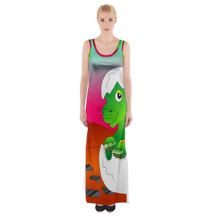 Dinosaur Dino Baby Dino Lizard Maxi Thigh Split Dress