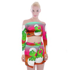 Dinosaur Dino Baby Dino Lizard Off Shoulder Top With Mini Skirt Set by Nexatart