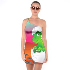 Dinosaur Dino Baby Dino Lizard One Soulder Bodycon Dress by Nexatart