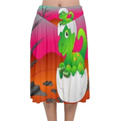 Dinosaur Dino Baby Dino Lizard Velvet Flared Midi Skirt