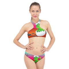 Dinosaur Dino Baby Dino Lizard High Neck Bikini Set