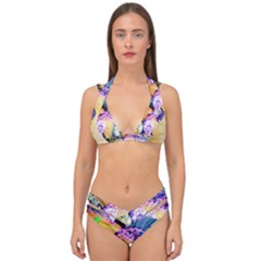 Blue Lilac On A Countertop 3 Double Strap Halter Bikini Set