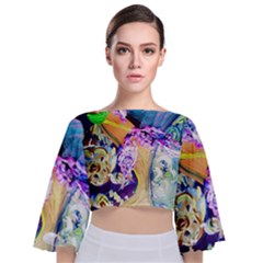 Blue Lilac On A Countertop 3 Tie Back Butterfly Sleeve Chiffon Top by bestdesignintheworld