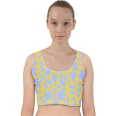 Yellow Blue Cow Print Velvet Racer Back Crop Top by LoolyElzayat