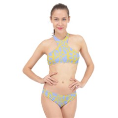 Yellow Blue Cow Print High Neck Bikini Set Clone